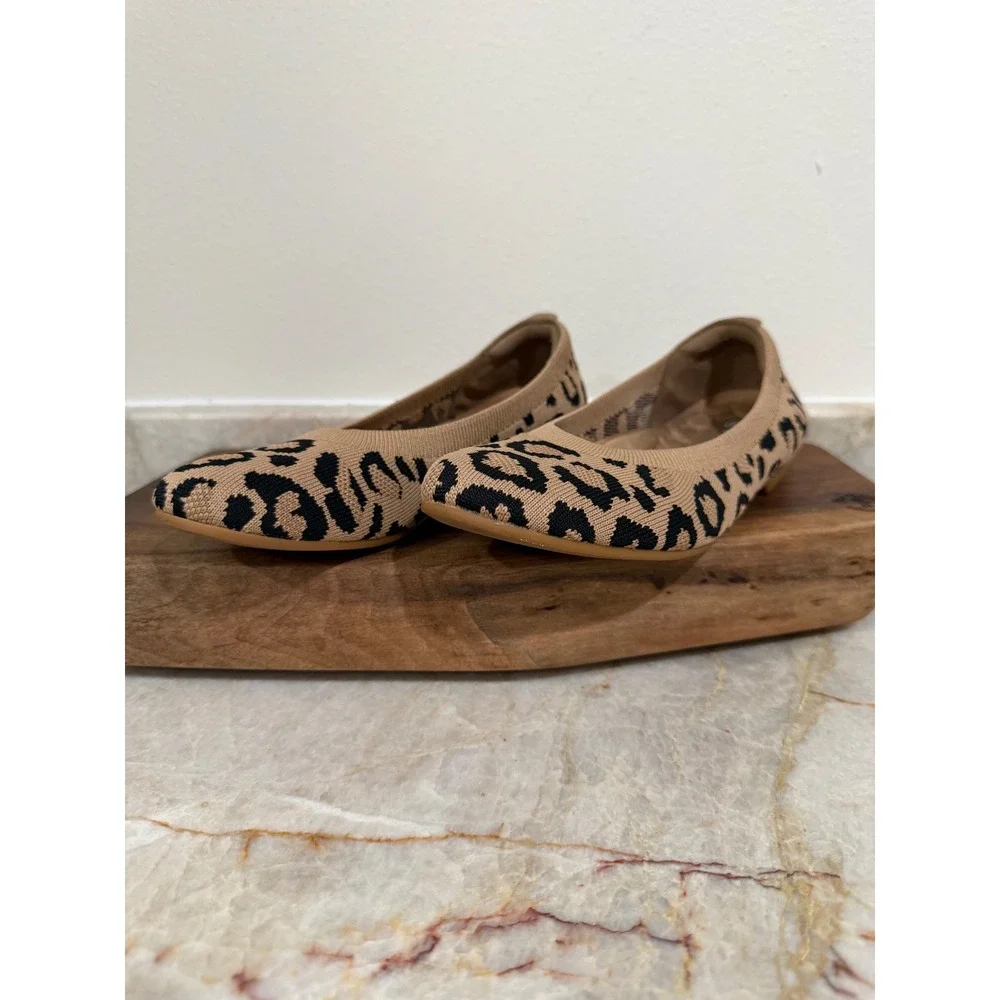 VIVAIA Claire Dark Leopard Knit Round Toe Ballet Flats Size 37 US 6.5